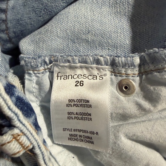 Francesca's Collections Light Blue Distressed Jeans with Floral Patchwork - Picture 4 of 8